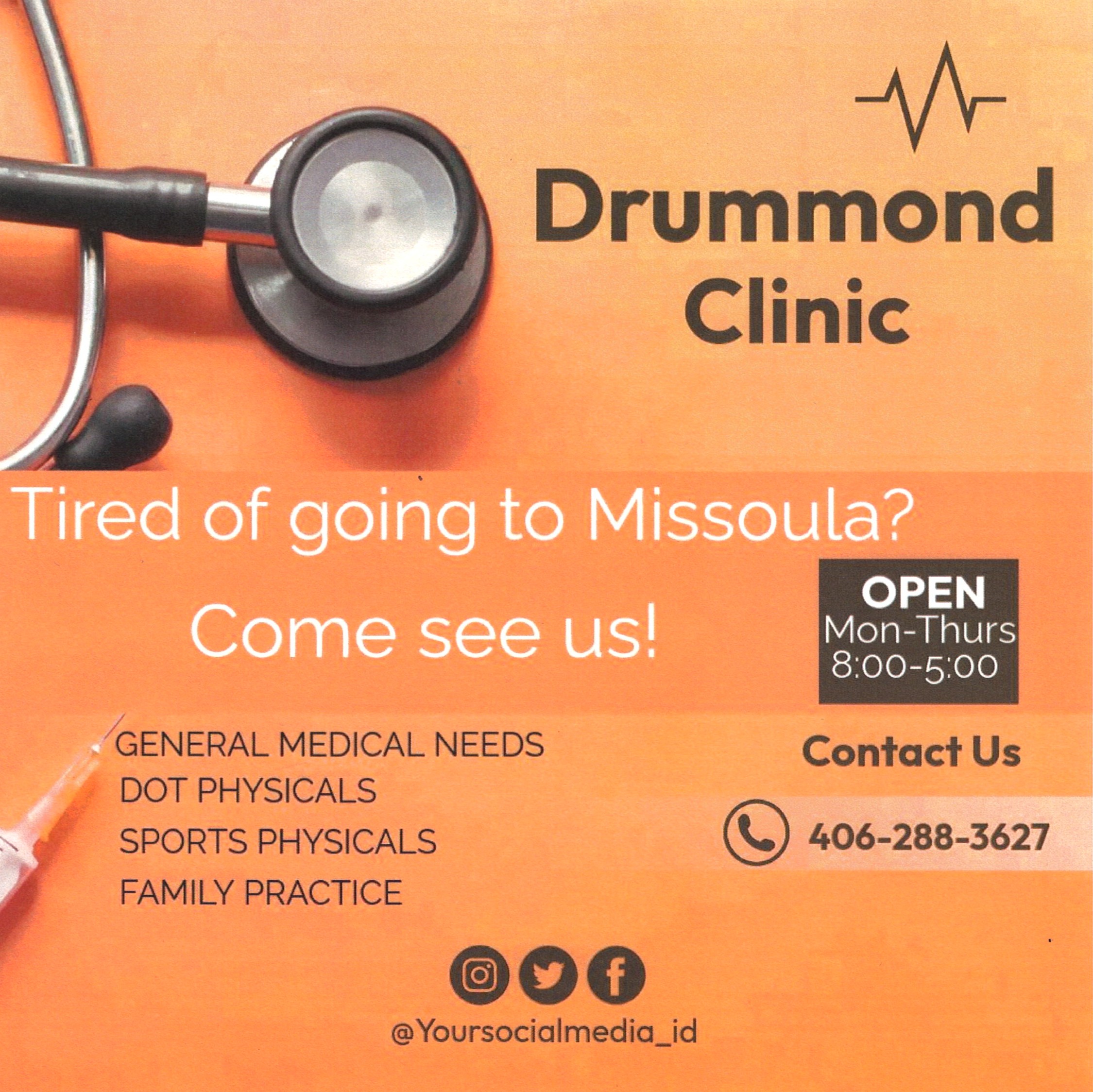 stethoscope heartbeat needle image, with Drummond Clinic Verbiage