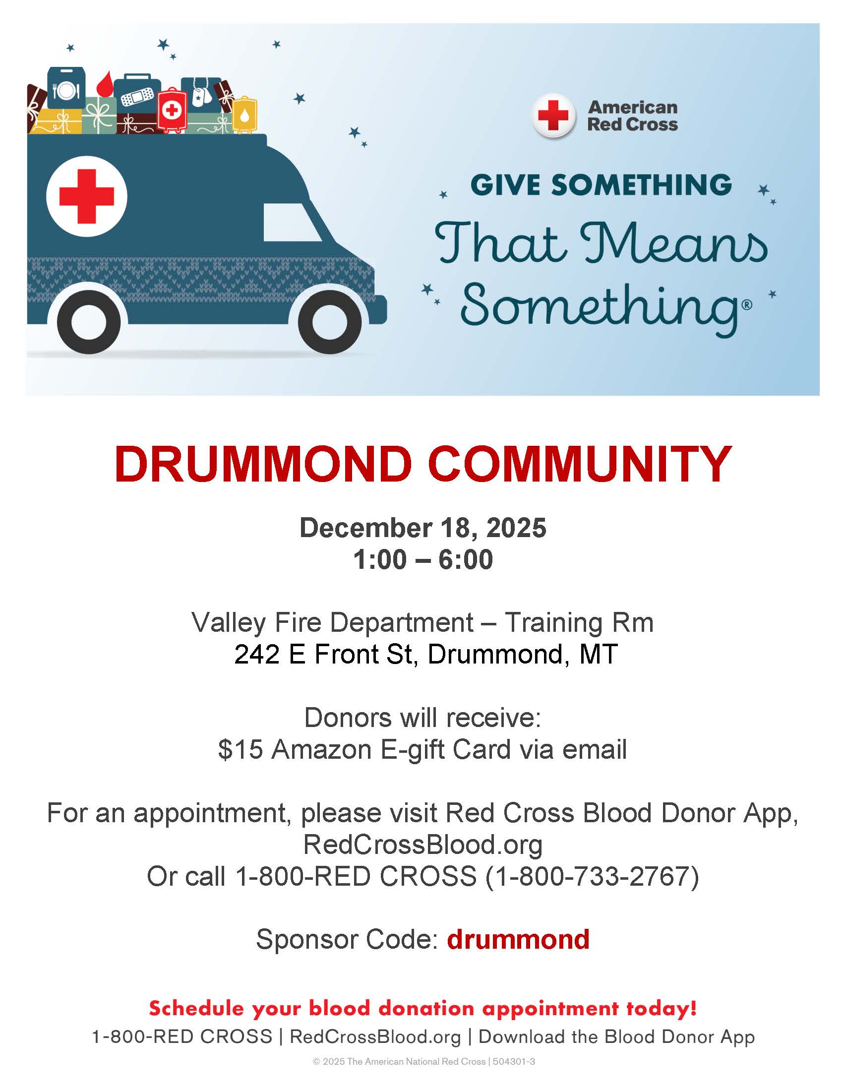 medical van with blood drive verbiage