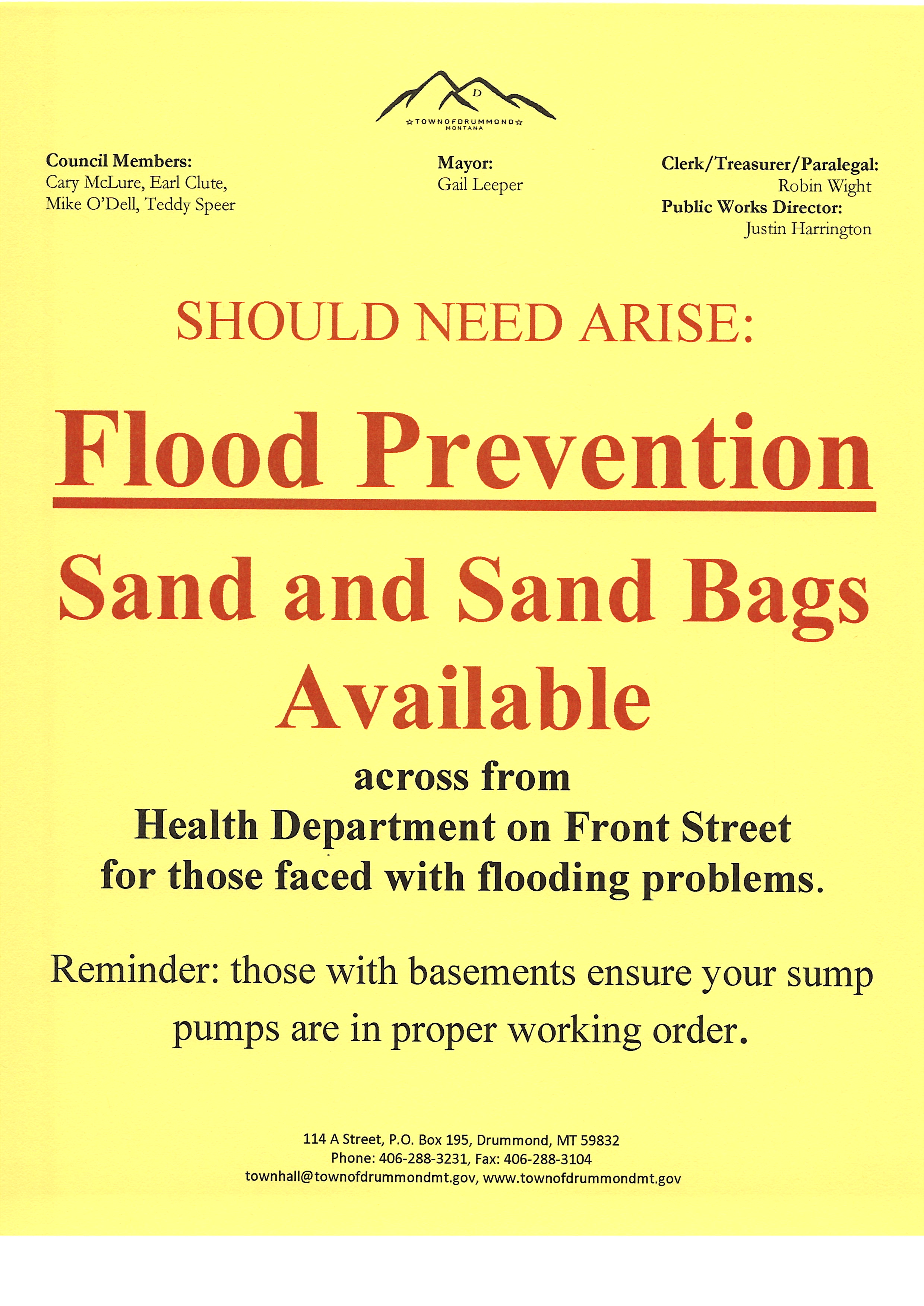 Flood prevention verbiage with town logo Mountain Sketch with letter D